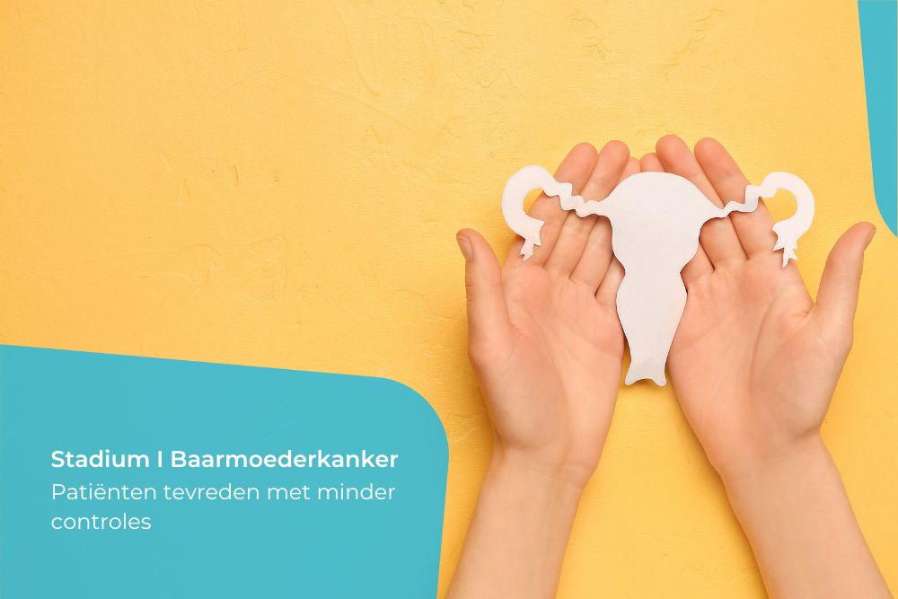 papieren uitknipsel baarmoeder in handen op gele achtergrond